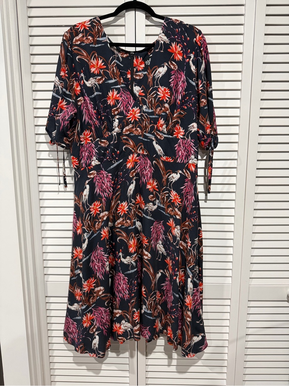 Hell Bunny Navy White Crane Midi Dress